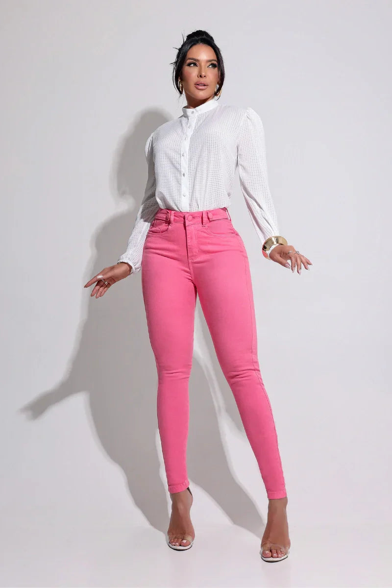 Calça Jeans Modeladora Rosa Glamourosa - CH61