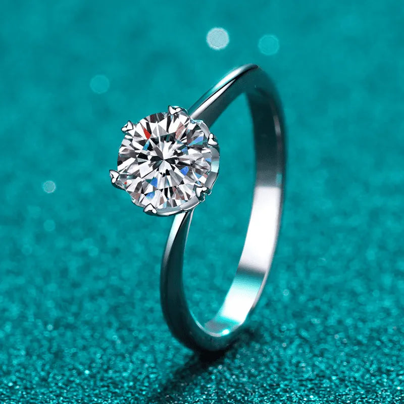 Anel feminino de moissanite em prata esterlina